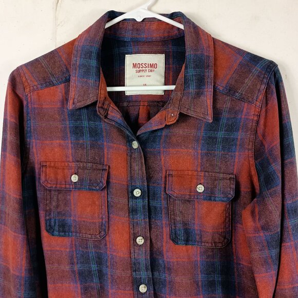 Mossimo Supply Co. Tops - Mossimo Plaid Flannel Shirt Womens L Red Blue Grunge Cabincore 90s Casual